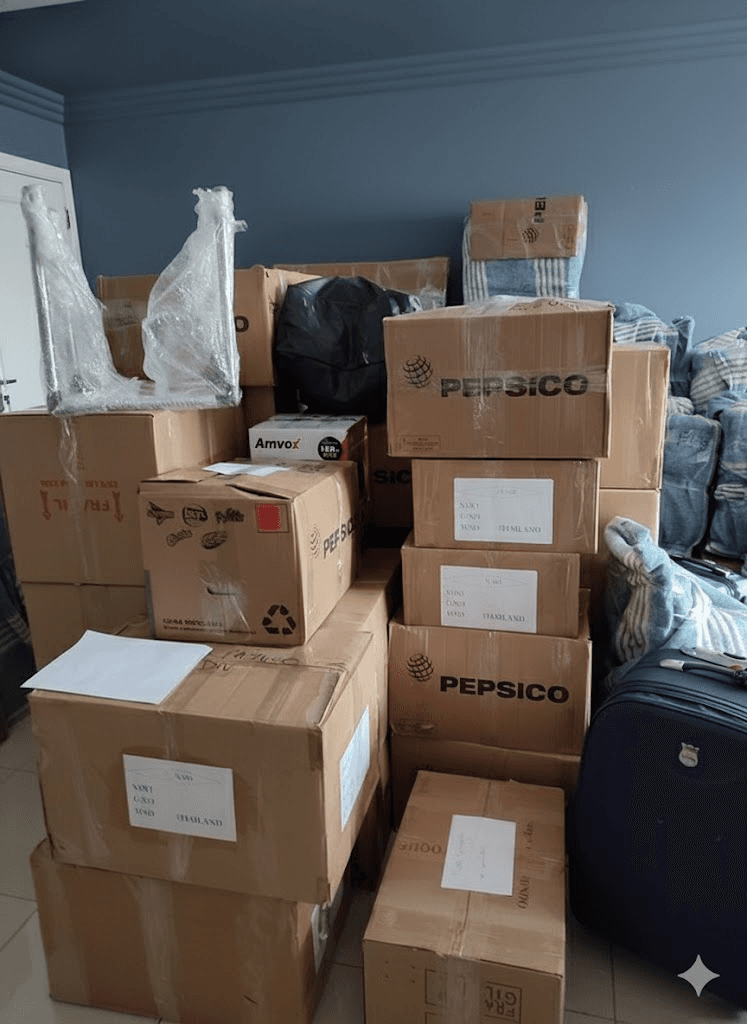 Carga protegida e pronta para transporte.